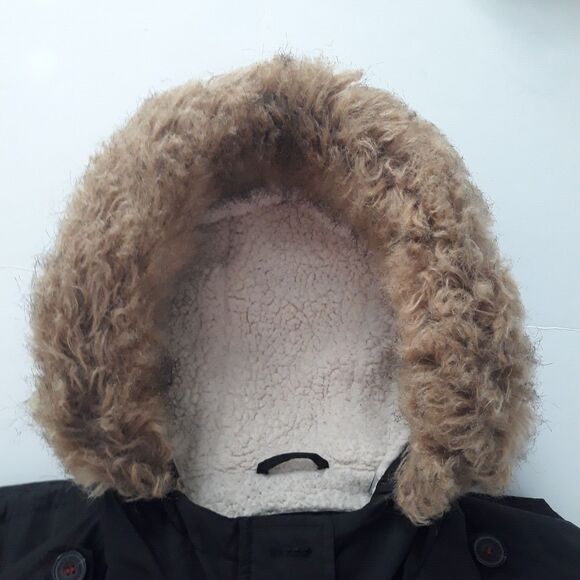 Levi's Hooded Sherpa Parka Jacket Women's Large Black Faux Fur Cotton Nylon - Picture 3 of 16